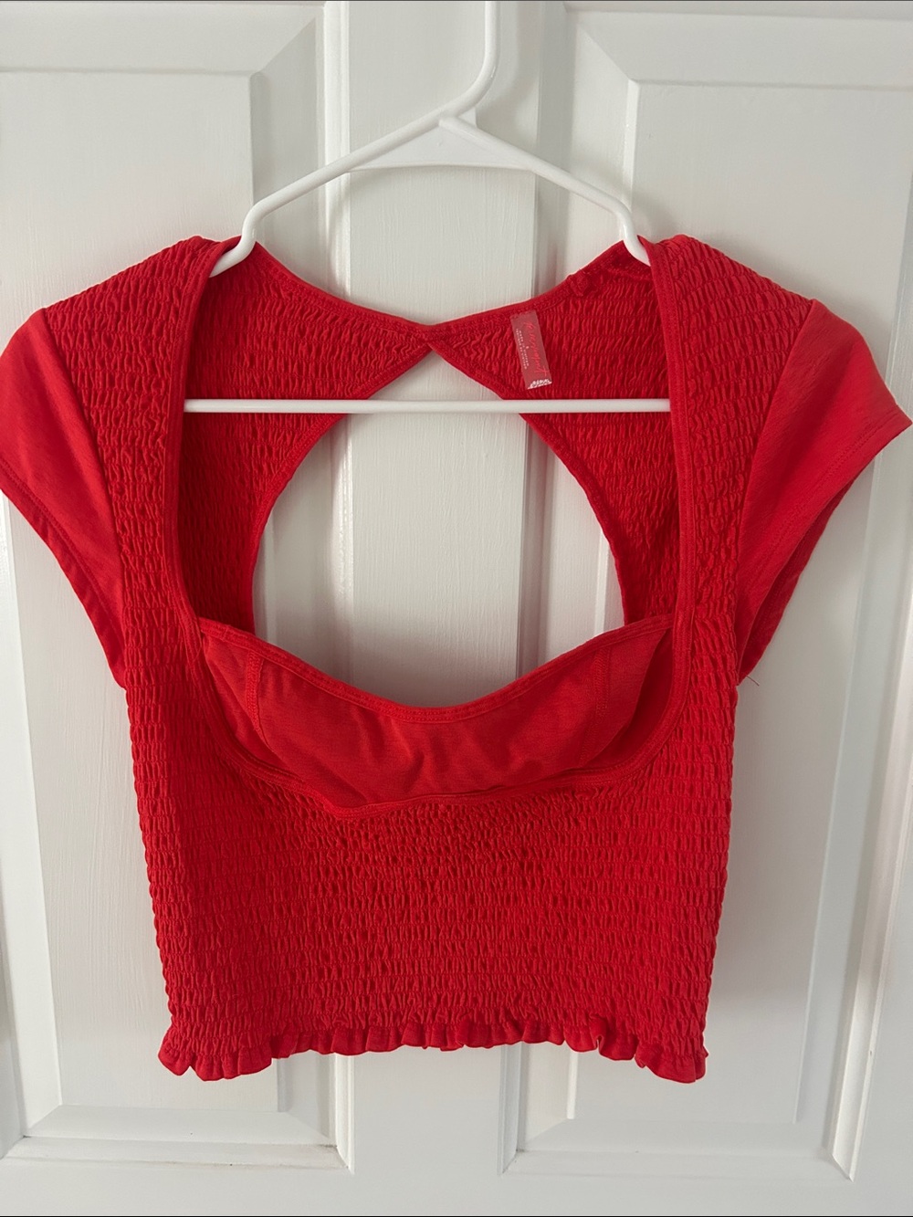 Free People Movement Red Smocked Crop Top with Cutout Back